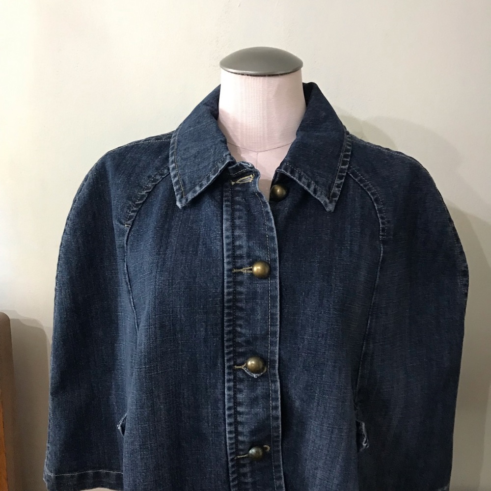 Denim Button-Front Jacket in Dark Blue